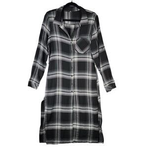 Black Tape Maxi Dress Black & White Plaid Collared Long-Sleeve Slit Size Small